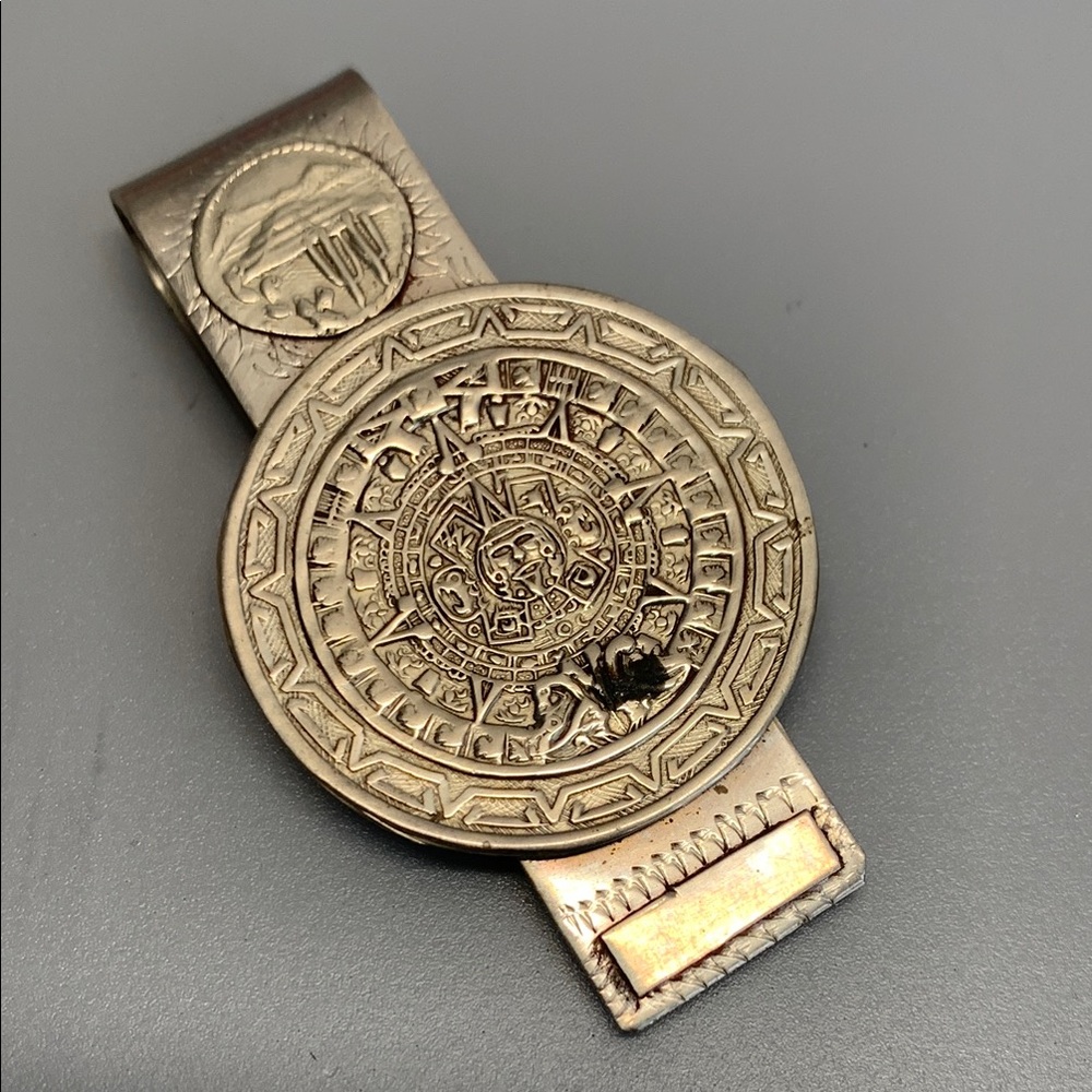Vintage Mexican Aztec Calendar Design Alpaca Silver Money Clip